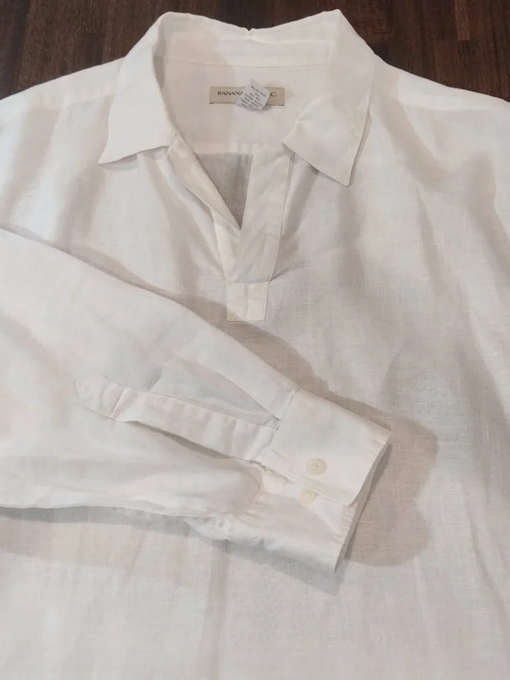 Banana Republic 100% Linen Shirt Pullover Tunic Mens XL Solid Pure White V Neck